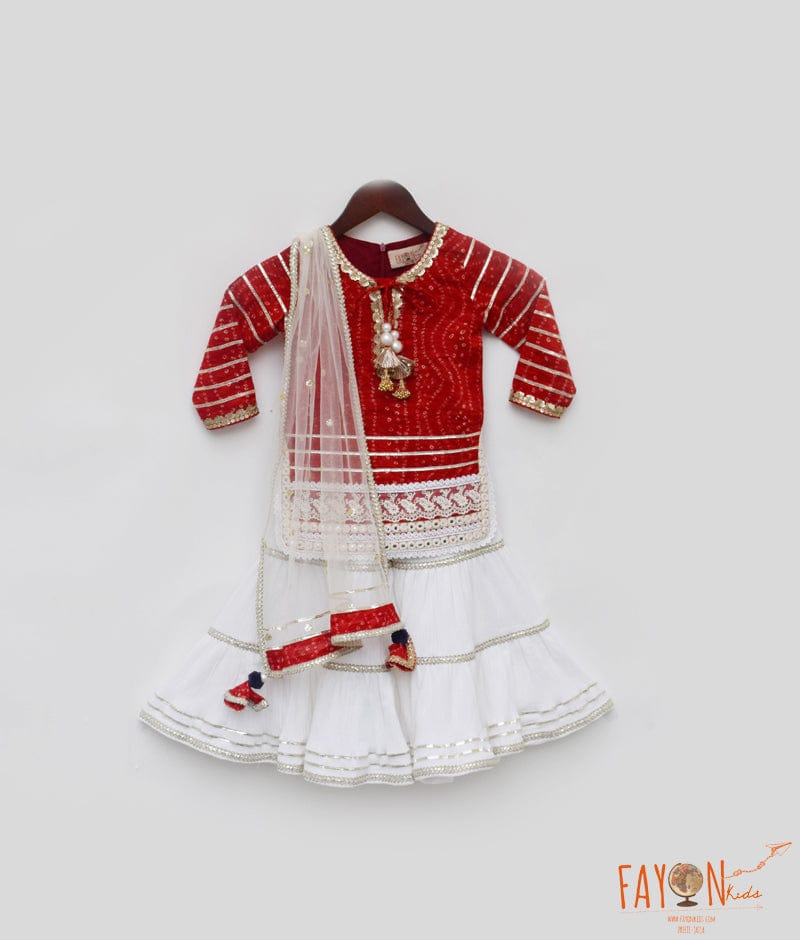 Manufactured by FAYON KIDS (Noida, U.P) Red Bhandhej Kurti with Sharara for Girls