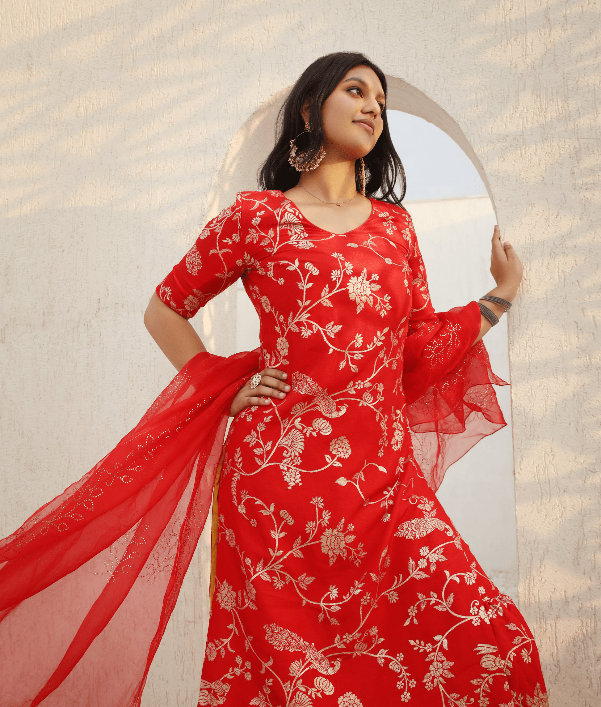 Manufactured by FAYON KIDS (Noida, U.P) Red Brocade Kurti Sharara Set