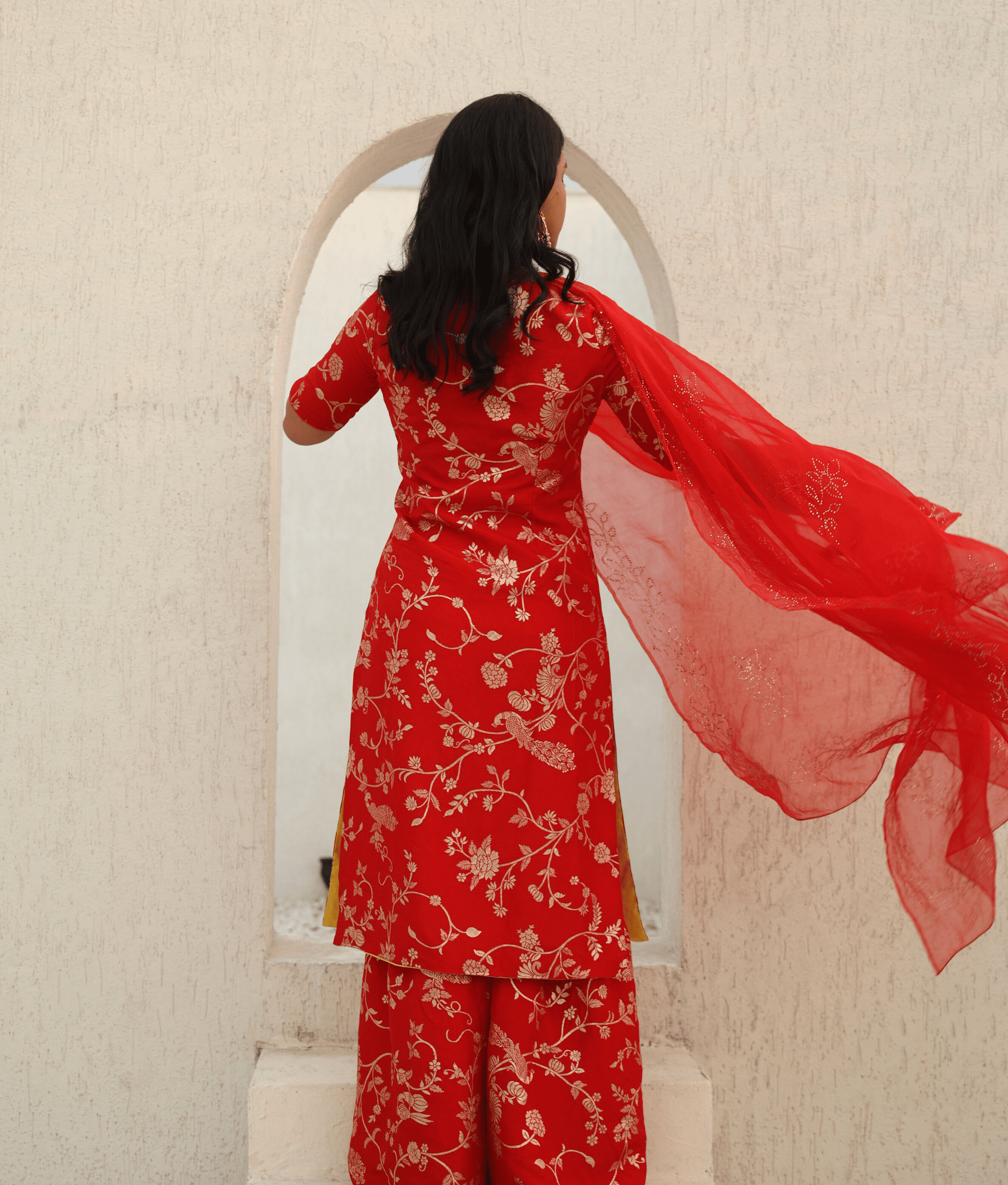 Manufactured by FAYON KIDS (Noida, U.P) Red Brocade Kurti Sharara Set