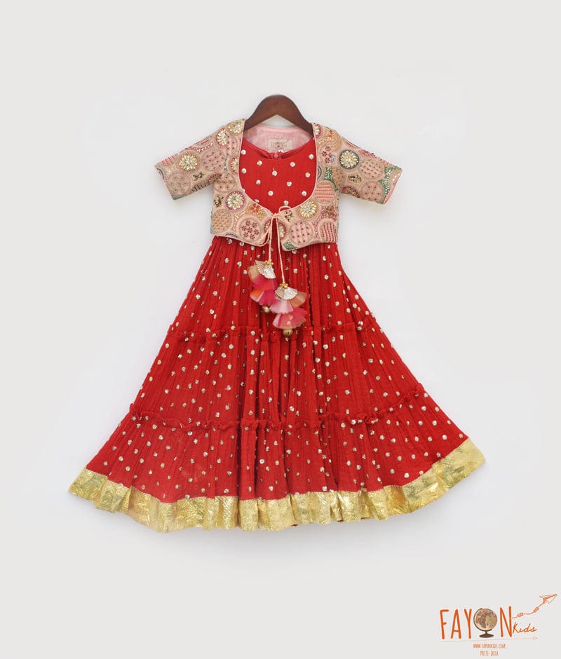 Manufactured by FAYON KIDS (Noida, U.P) Red Crinkle Anarkali with Jacket for Girls