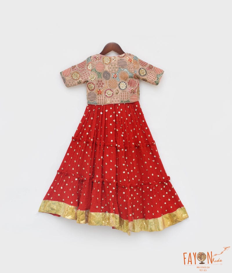 Manufactured by FAYON KIDS (Noida, U.P) Red Crinkle Anarkali with Jacket for Girls