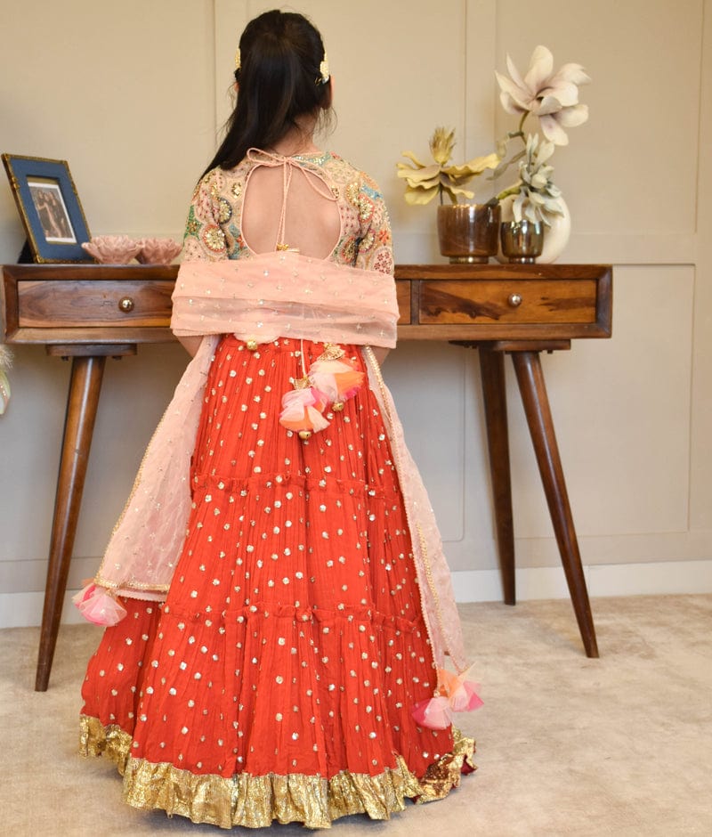 Manufactured by FAYON KIDS (Noida, U.P) Red Crinkle Lehenga Set