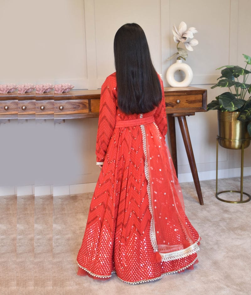 Manufactured by FAYON KIDS (Noida, U.P) Red Embroidered Anarkali for Girls