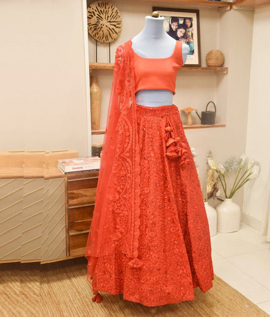 Manufactured by FAYON KIDS (Noida, U.P) Red Embroidery Lehenga Set