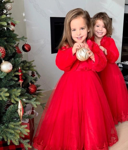 Manufactured by FAYON KIDS (Noida, U.P) Red Net Gown with Shrug for Girls