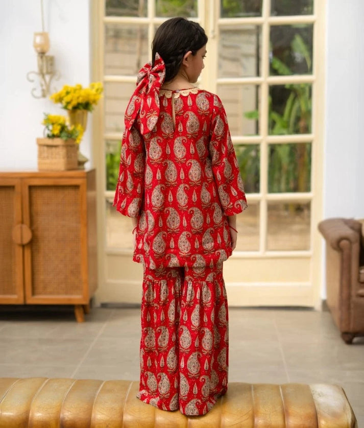 Manufactured by FAYON KIDS (Noida, U.P) Red Printed Kurti Sharara Set