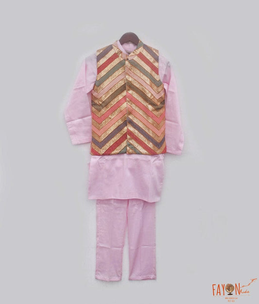 Manufactured by FAYON KIDS (Noida, U.P) Sequence Embroidery Jacket with Pink Kurta and Pant