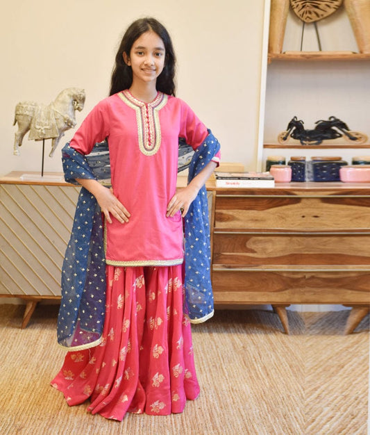 Manufactured by FAYON KIDS (Noida, U.P) Silk Kurti with Chanderi Sharara Set
