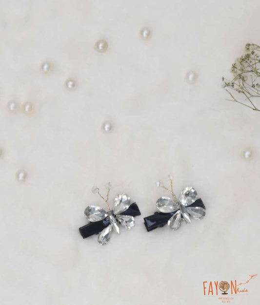 Manufactured by FAYON KIDS (Noida, U.P) Silver and Black Stones Butterfly Hair Clip