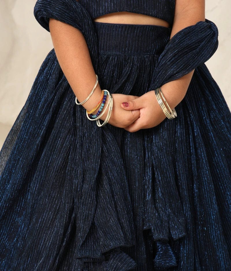 Manufactured by FAYON KIDS (Noida, U.P) Sparkling Elegance- Blue Pleated Lehenga Choli Set