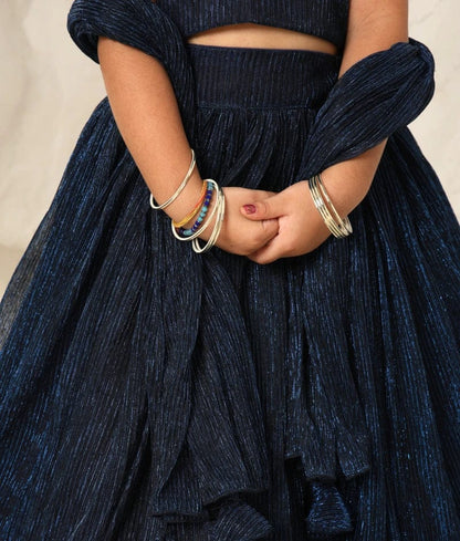Manufactured by FAYON KIDS (Noida, U.P) Sparkling Elegance- Blue Pleated Lehenga Choli Set