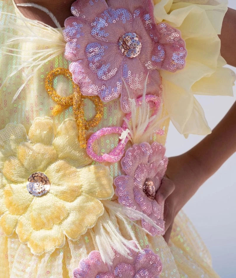 Manufactured by FAYON KIDS (Noida, U.P) Sparkling Yellow Sequin Princess Frock