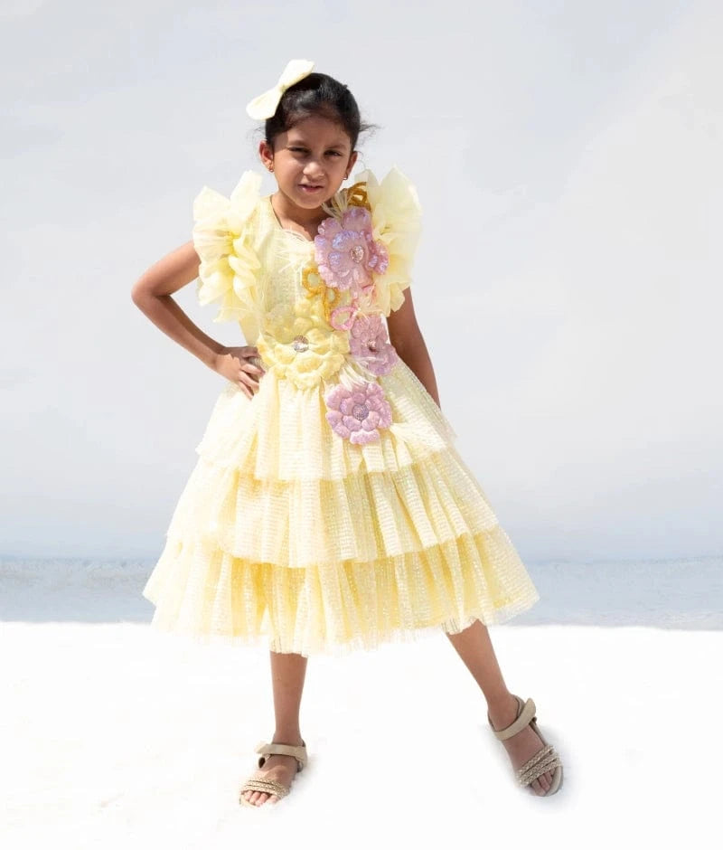 Manufactured by FAYON KIDS (Noida, U.P) Sparkling Yellow Sequin Princess Frock