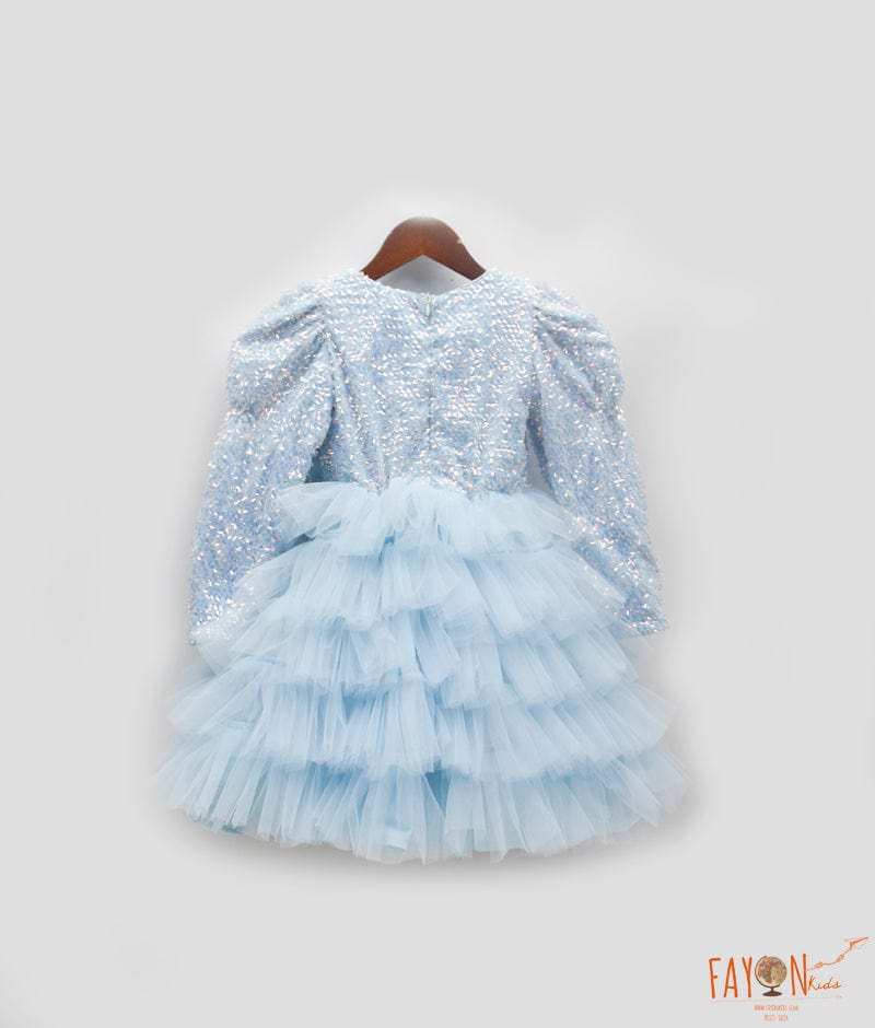 Manufactured by FAYON KIDS (Noida, U.P) Starry Skies: Blue Embroidered Net Frock for Girls