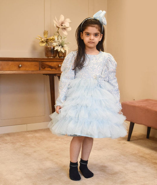 Manufactured by FAYON KIDS (Noida, U.P) Starry Skies: Blue Embroidered Net Frock for Girls