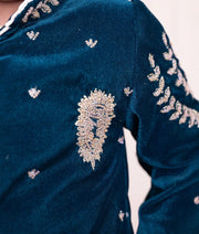 Manufactured by FAYON KIDS (Noida, U.P) Teal Blue Embroidered Bandgala Set