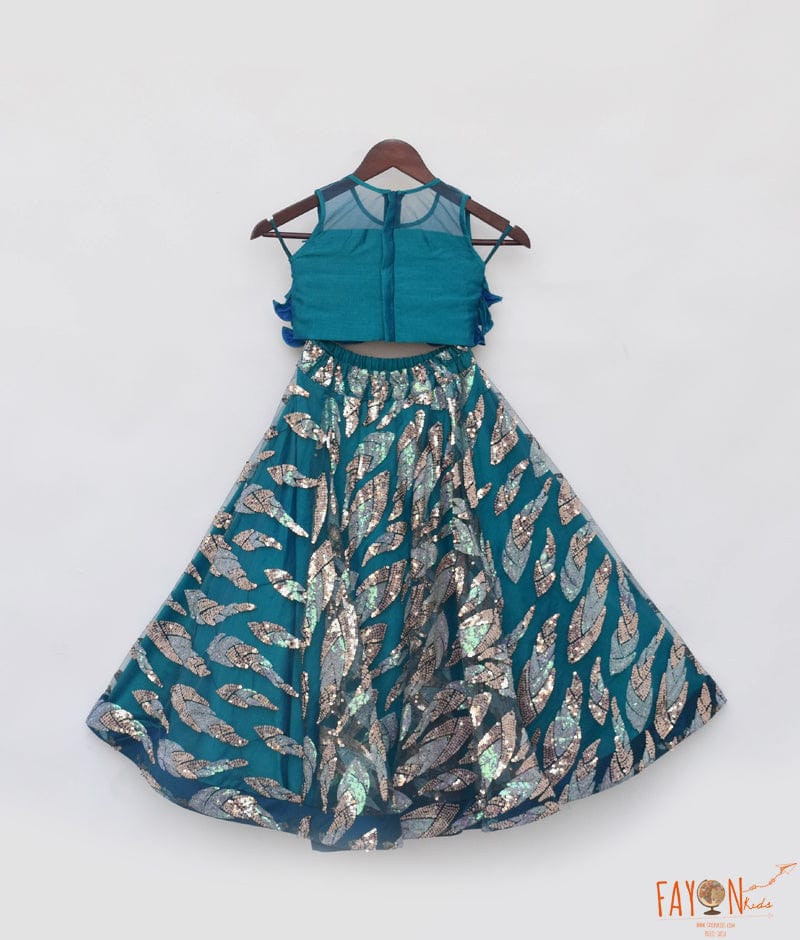 Manufactured by FAYON KIDS (Noida, U.P) Teal Blue Embroidered Lehenga Choli for Girls