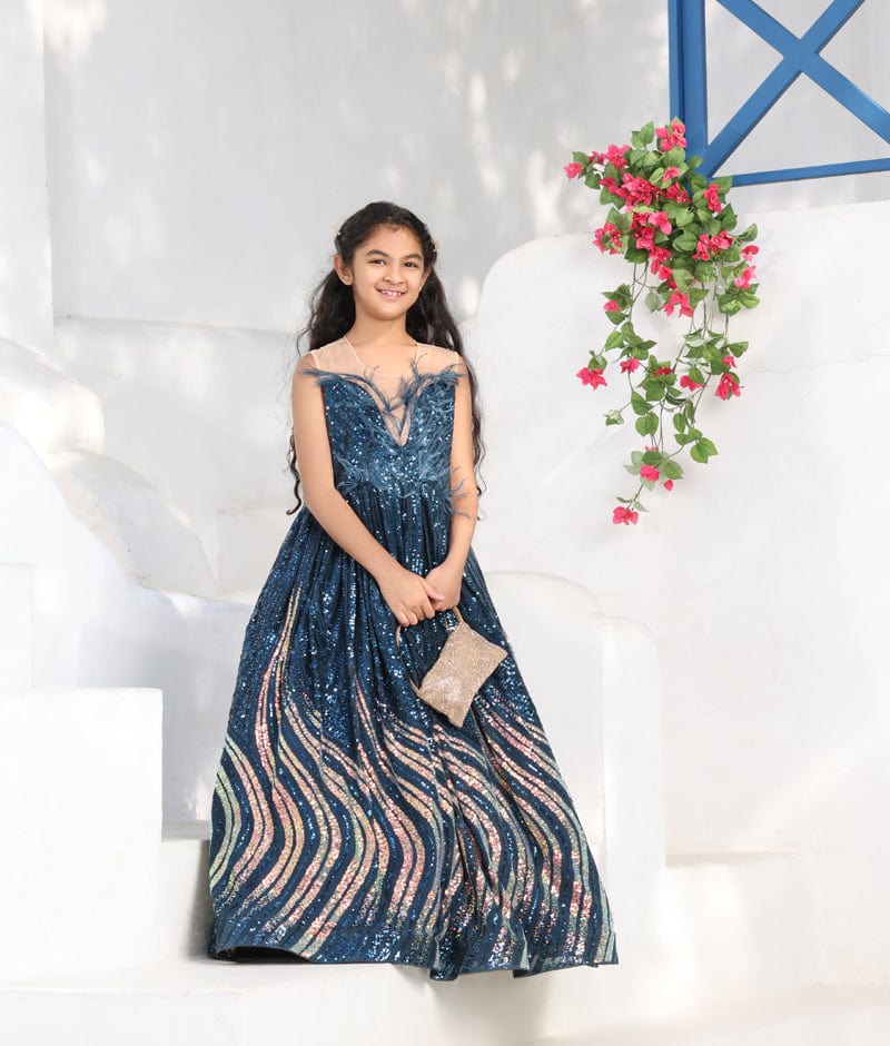 Sky Blue Color Party Wear Designer Gown :: ANOKHI FASHION