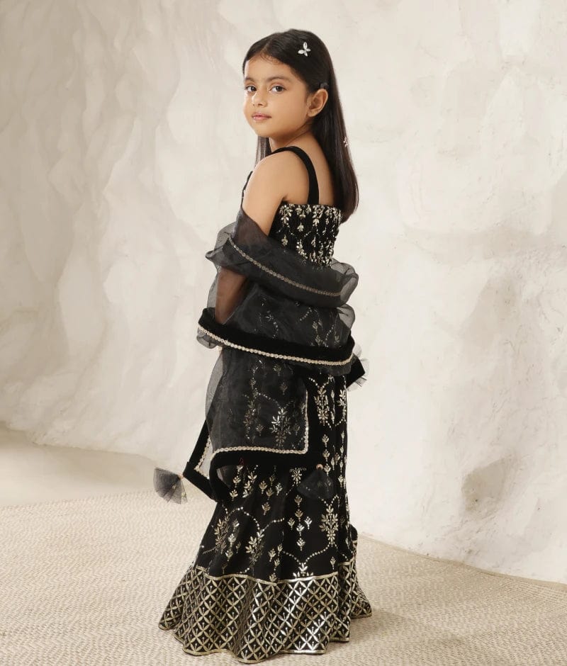 Manufactured by FAYON KIDS (Noida, U.P) The Gota Patti Glamour- Black Sharara Set
