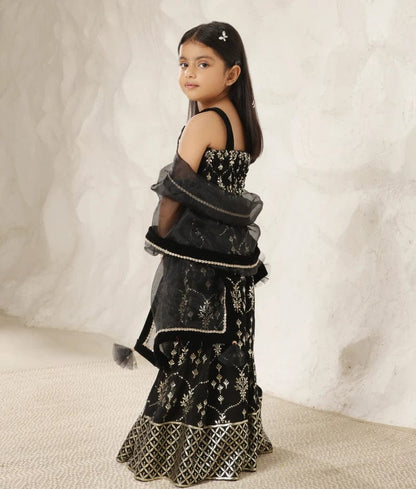 Manufactured by FAYON KIDS (Noida, U.P) The Gota Patti Glamour- Black Sharara Set