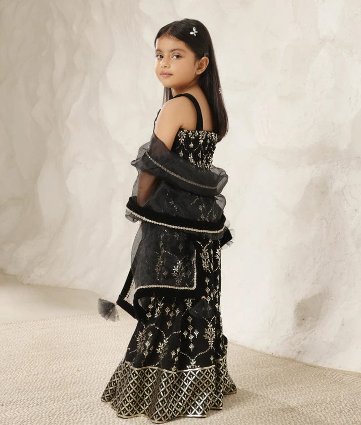 Manufactured by FAYON KIDS (Noida, U.P) The Gota Patti Glamour- Black Sharara Set