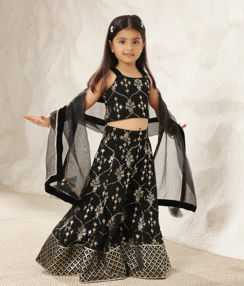 Manufactured by FAYON KIDS (Noida, U.P) The Gota Patti Glamour- Black Sharara Set