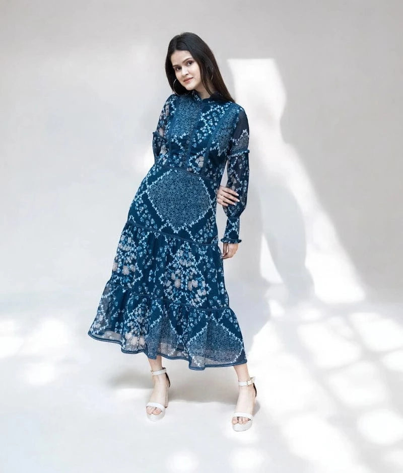Manufactured by FAYON KIDS (Noida, U.P) Vintage Blue Printed Dress