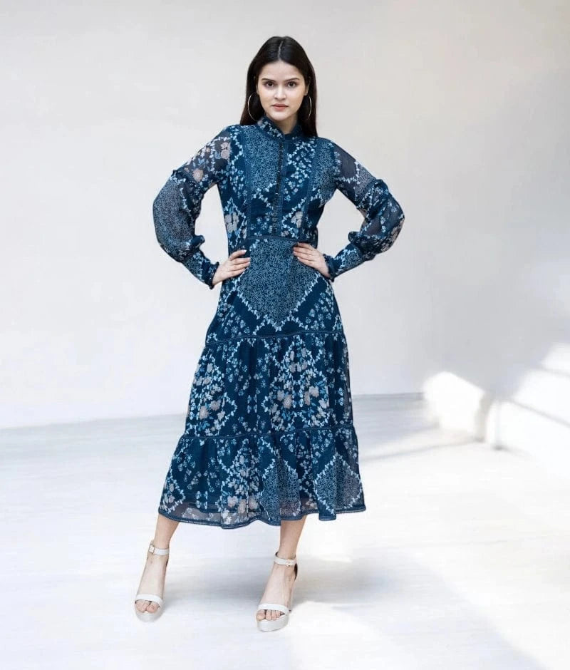 Manufactured by FAYON KIDS (Noida, U.P) Vintage Blue Printed Dress