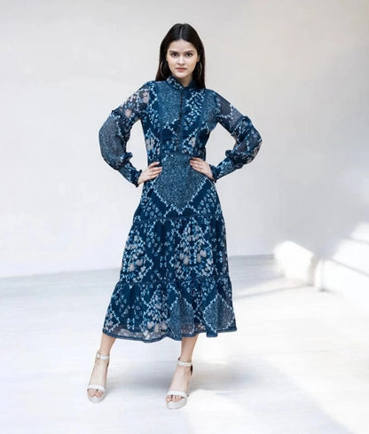 Manufactured by FAYON KIDS (Noida, U.P) Vintage Blue Printed Dress