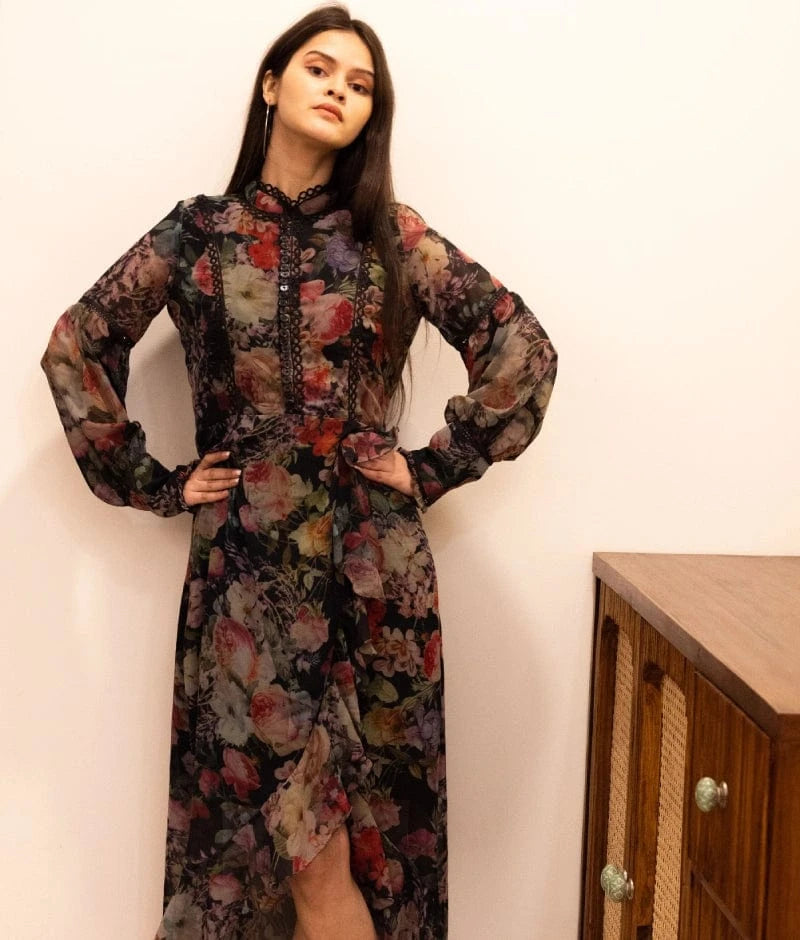 Manufactured by FAYON KIDS (Noida, U.P) Vintage Floral High-Low Dress