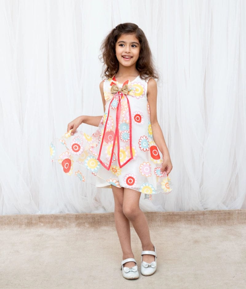 Manufactured by FAYON KIDS (Noida, U.P) White Flower Printed Organza Dress