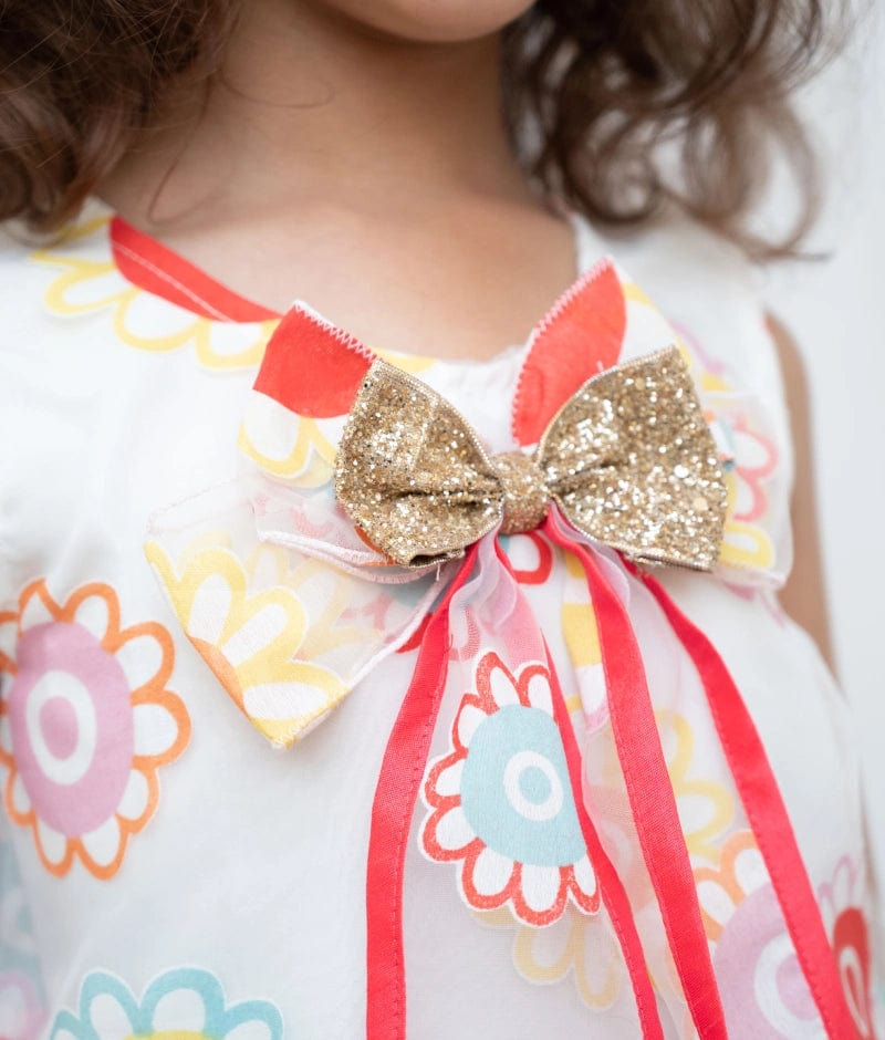 Manufactured by FAYON KIDS (Noida, U.P) White Flower Printed Organza Dress