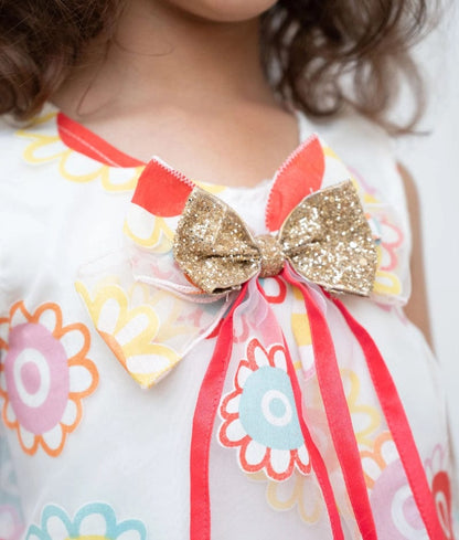 Manufactured by FAYON KIDS (Noida, U.P) White Flower Printed Organza Dress
