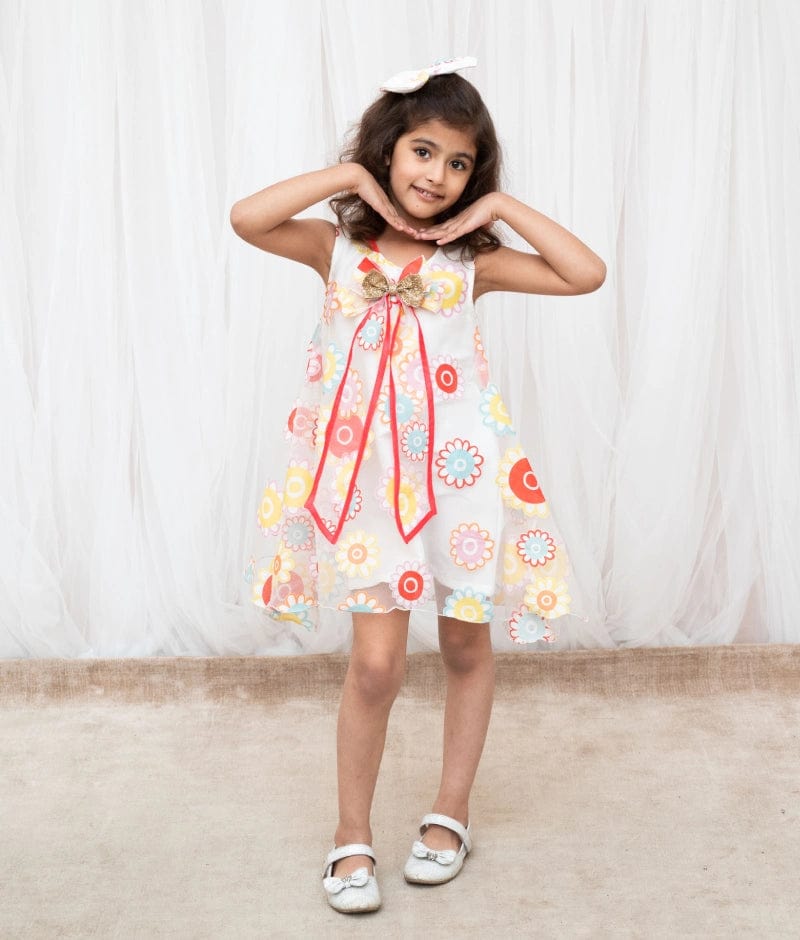 Manufactured by FAYON KIDS (Noida, U.P) White Flower Printed Organza Dress