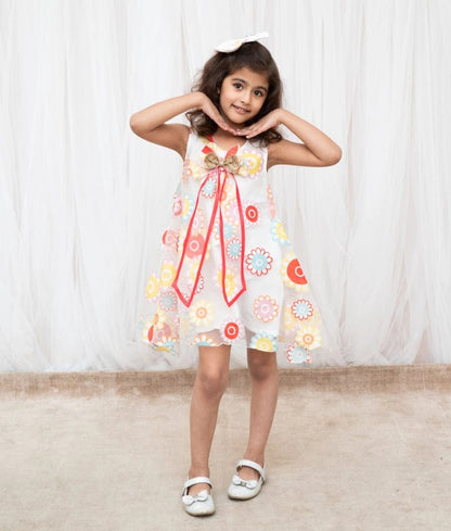 Manufactured by FAYON KIDS (Noida, U.P) White Flower Printed Organza Dress