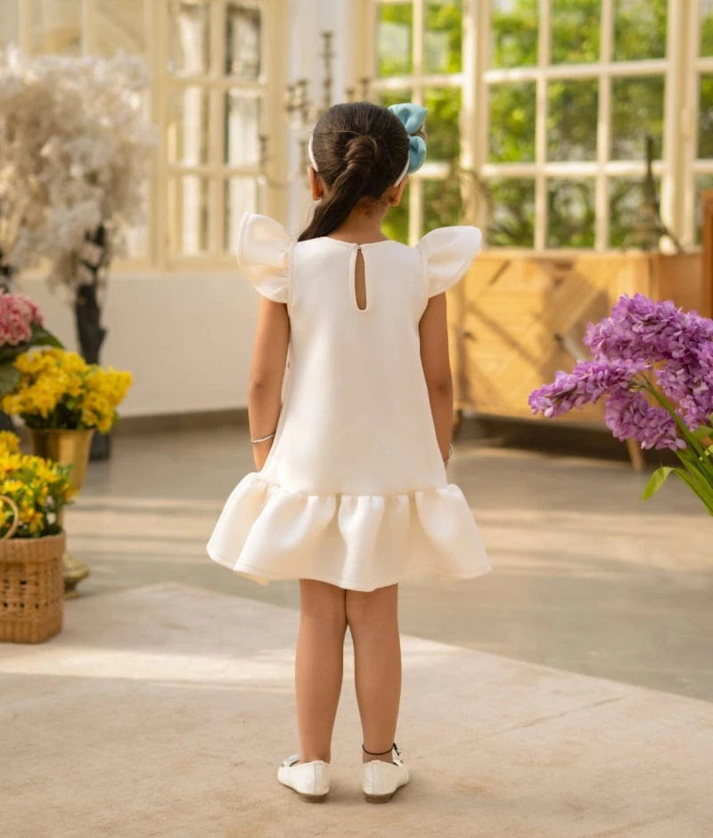 Manufactured by FAYON KIDS (Noida, U.P) White Neoprene Motif Dress