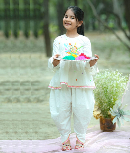 Manufactured by FAYON KIDS (Noida, U.P) White Peplum Kurti with Dhoti for Girls