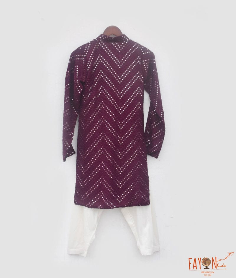 Manufactured by FAYON KIDS (Noida, U.P) Wine Mirror Embroidery Kurta with Salwar