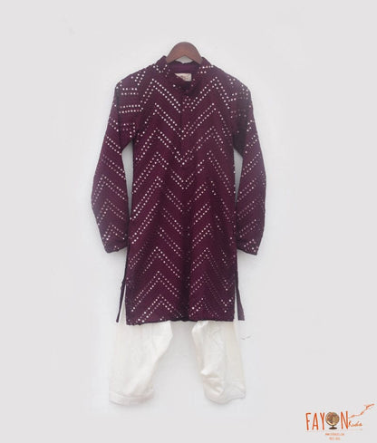 Manufactured by FAYON KIDS (Noida, U.P) Wine Mirror Embroidery Kurta with Salwar