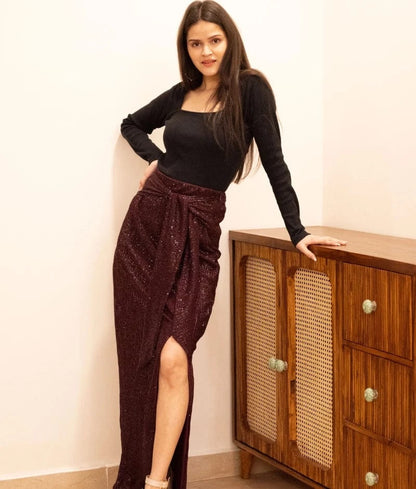 Manufactured by FAYON KIDS (Noida, U.P) Wine Sequence Skirt
