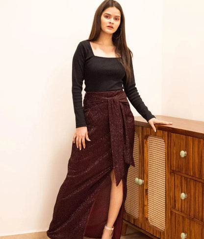 Manufactured by FAYON KIDS (Noida, U.P) Wine Sequence Skirt