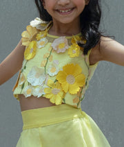 Yellow 3D Flower Top with Organza Palazzo