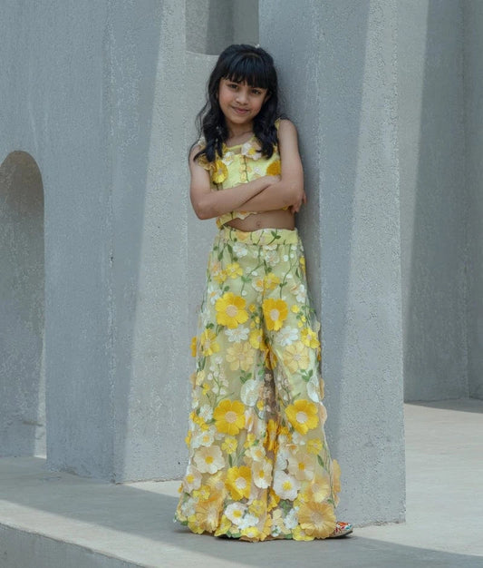 Manufactured by FAYON KIDS (Noida, U.P) Yellow 3D Flower Top with Plazzo