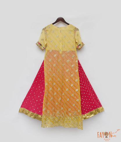 Manufactured by FAYON KIDS (Noida, U.P) Yellow Bandhaj Kurti with Crinkle Skirt for Girls