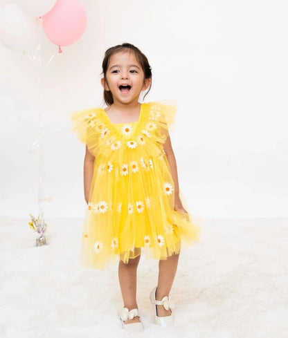 Manufactured by FAYON KIDS (Noida, U.P) Yellow Bloom Net Dress