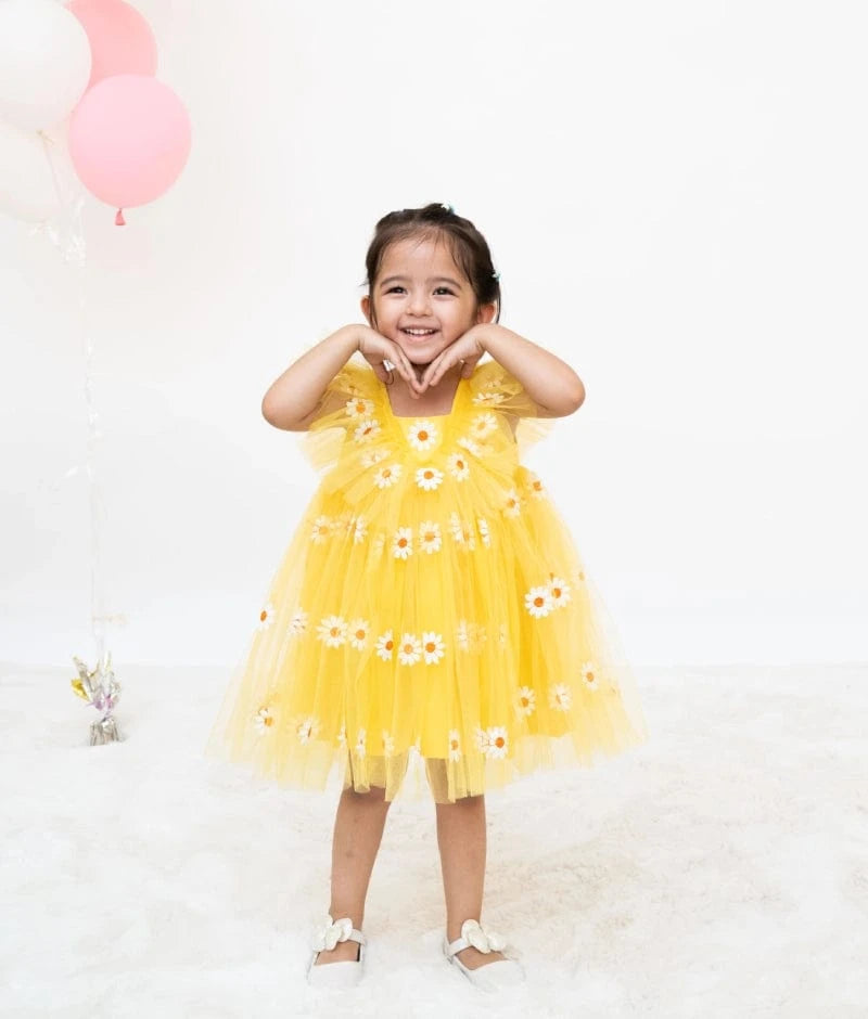 Manufactured by FAYON KIDS (Noida, U.P) Yellow Bloom Net Dress