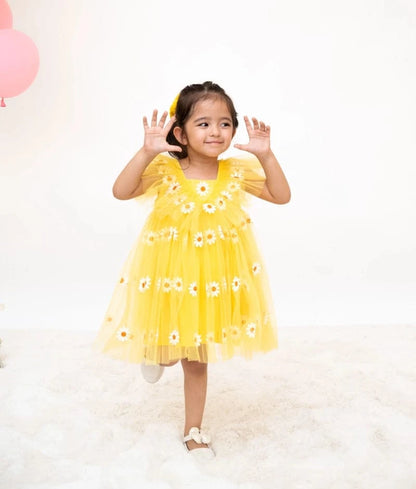 Manufactured by FAYON KIDS (Noida, U.P) Yellow Bloom Net Dress