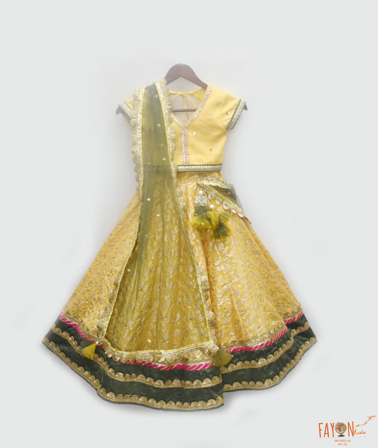 Manufactured by FAYON KIDS (Noida, U.P) Yellow Boti Choli with Lehenga and Dupatta