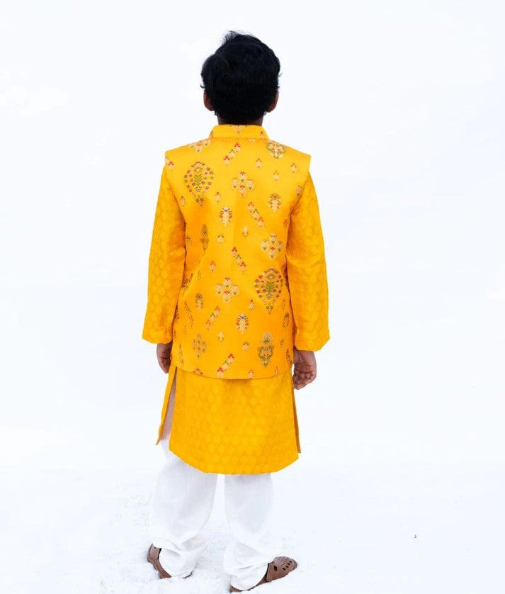 Manufactured by FAYON KIDS (Noida, U.P) Yellow Brocade Jacket Set for Boys