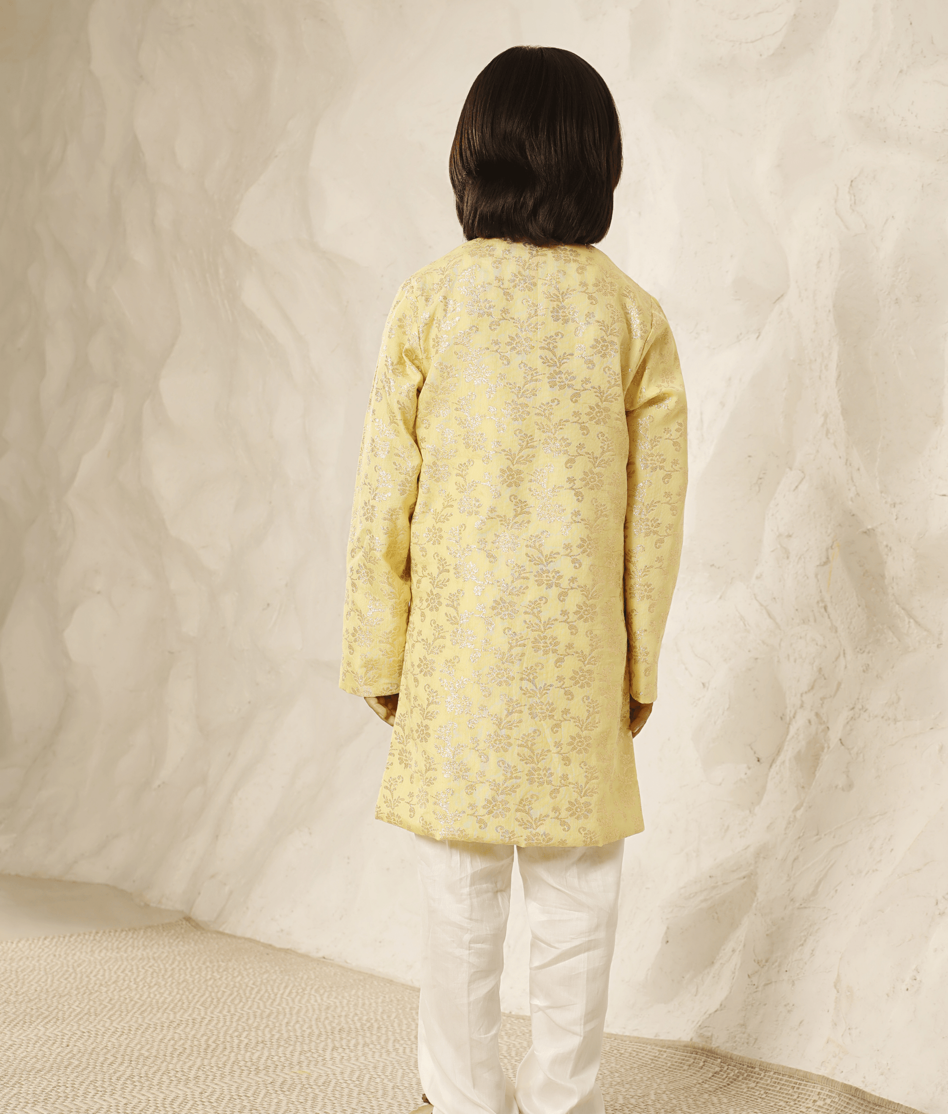 Manufactured by FAYON KIDS (Noida, U.P) Yellow Chanderi Kurta with Pant for Boys